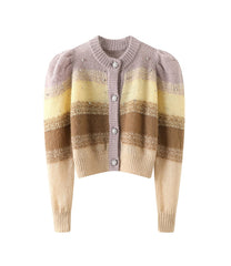 Brown Stripe Jeweled Cardigan