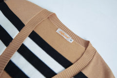 Beige Striped Retro Style Knitted Cardigan