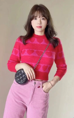 Red Heart Patterned Knit Sweater