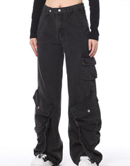 Black Slanted Pocket Cargo Jeans