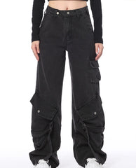 Black Slanted Pocket Cargo Jeans