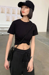 Pitch Black Cropped Knotted T-Shirt