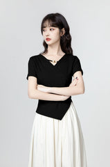 Black Irregular Short Sleeve T-Shirt