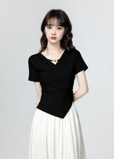 Black Irregular Short Sleeve T-Shirt