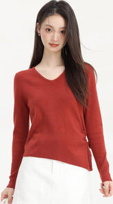 Red V-Neck Plain Sweater