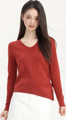 Red V-Neck Plain Sweater