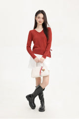 Red V-Neck Plain Sweater