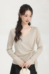 Beige Irregular Cross V-Neck Sweater