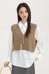 Brown Vest Top With Gold Buttons