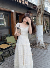 Ivory Lace Embroidered Puff Sleeve Maxi Dress