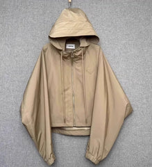 Beige Hooded Windbreaker Jacket