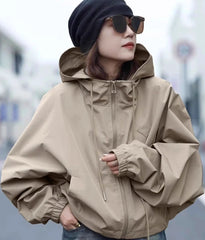 Beige Hooded Windbreaker Jacket