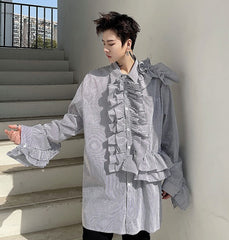 Black Stripe Ruffled Shirt