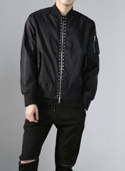 Black Square Studs Classic Black Bomber Jacket