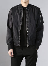 Black Square Studs Classic Black Bomber Jacket