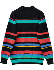 Black Mock Neck Sweater With Colorful Stripes