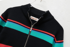 Black Mock Neck Sweater With Colorful Stripes