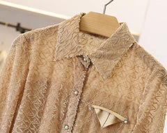 Brown Textured Pattern Button-Up Shirt