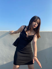 Black Cut-Out Chest Bow Dress