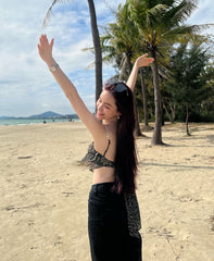 Black Sheer Floral Cropped Top