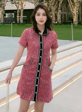 Red Tweed Collared Dress