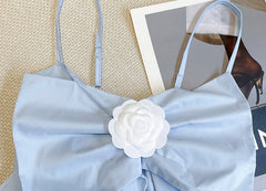 Sky Blue Big Ribbon Crop Top