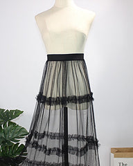 Black Sheer Tutu Midi Skirt