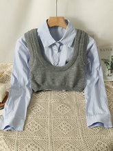 Blue Shirt And Grey Vest Two-Piece Set