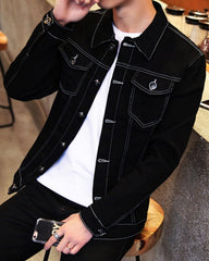 Black Contrast Stitch Denim Jacket