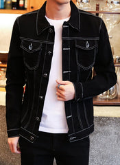 Black Contrast Stitch Denim Jacket