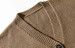 Brown Double Pocket Ribbed Cardigan