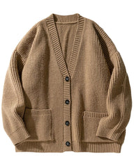 Brown Double Pocket Ribbed Cardigan