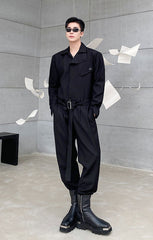 Black Overall Belted Jumpsuit