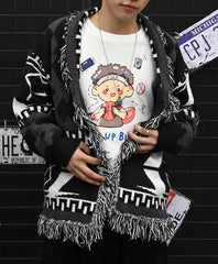 Black Aztec Frilled Cardigan