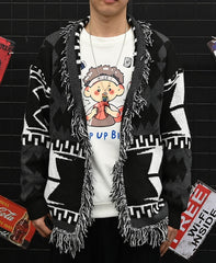 Black Aztec Frilled Cardigan