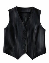Black Striped Button-Up Vest