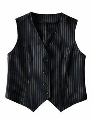 Black Striped Button-Up Vest