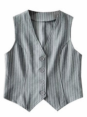 Black Striped Button-Up Vest