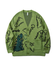 Green Cartoon Dinosaur Cardigan