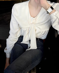 White Long Sleeve Tie Shirt