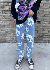 Blue Floral Print Denim Jeans