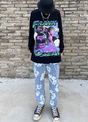 Blue Floral Print Denim Jeans