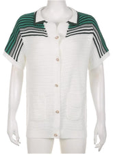 White Striped Short Sleeve Cardigan