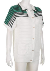 White Striped Short Sleeve Cardigan