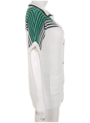 White Striped Short Sleeve Cardigan