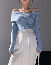 Blue Oblique Shoulder Top