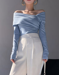 Blue Oblique Shoulder Top