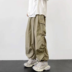 Khaki Brown Ruched Cargo Pants