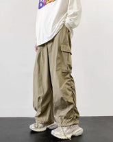 Khaki Brown Ruched Cargo Pants