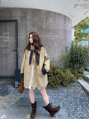 Khaki Casual Hooded Mid Length Loose Fit Trench